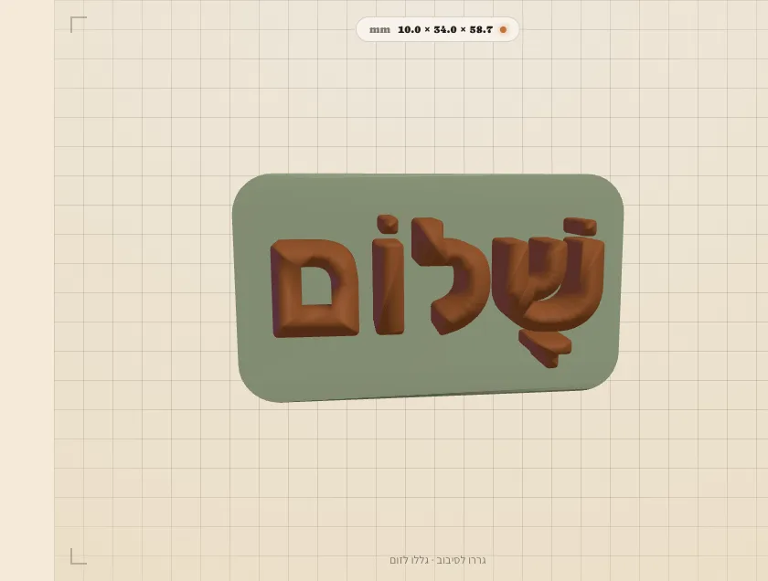 המילה שלום עם ניקוד, מודפסת נכון על לוחית